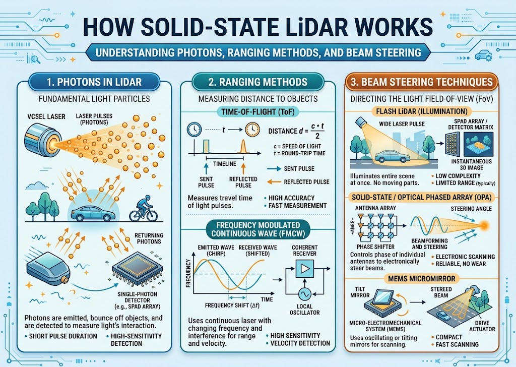 How Solid-State LiDAR Works: Photons, Ranging Methods, and Beam Steering