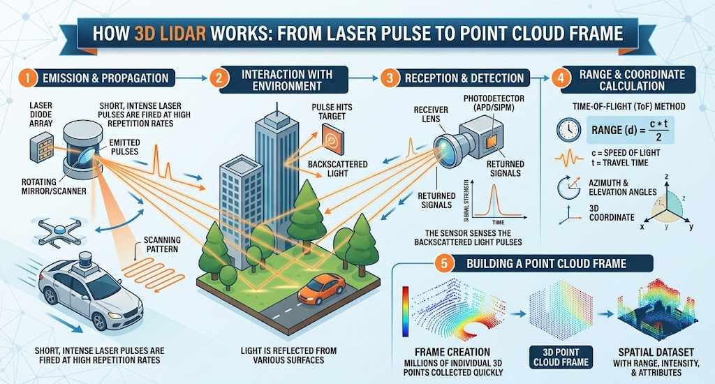 How 3D LiDAR Works: From Laser Pulse to Point Cloud Frame