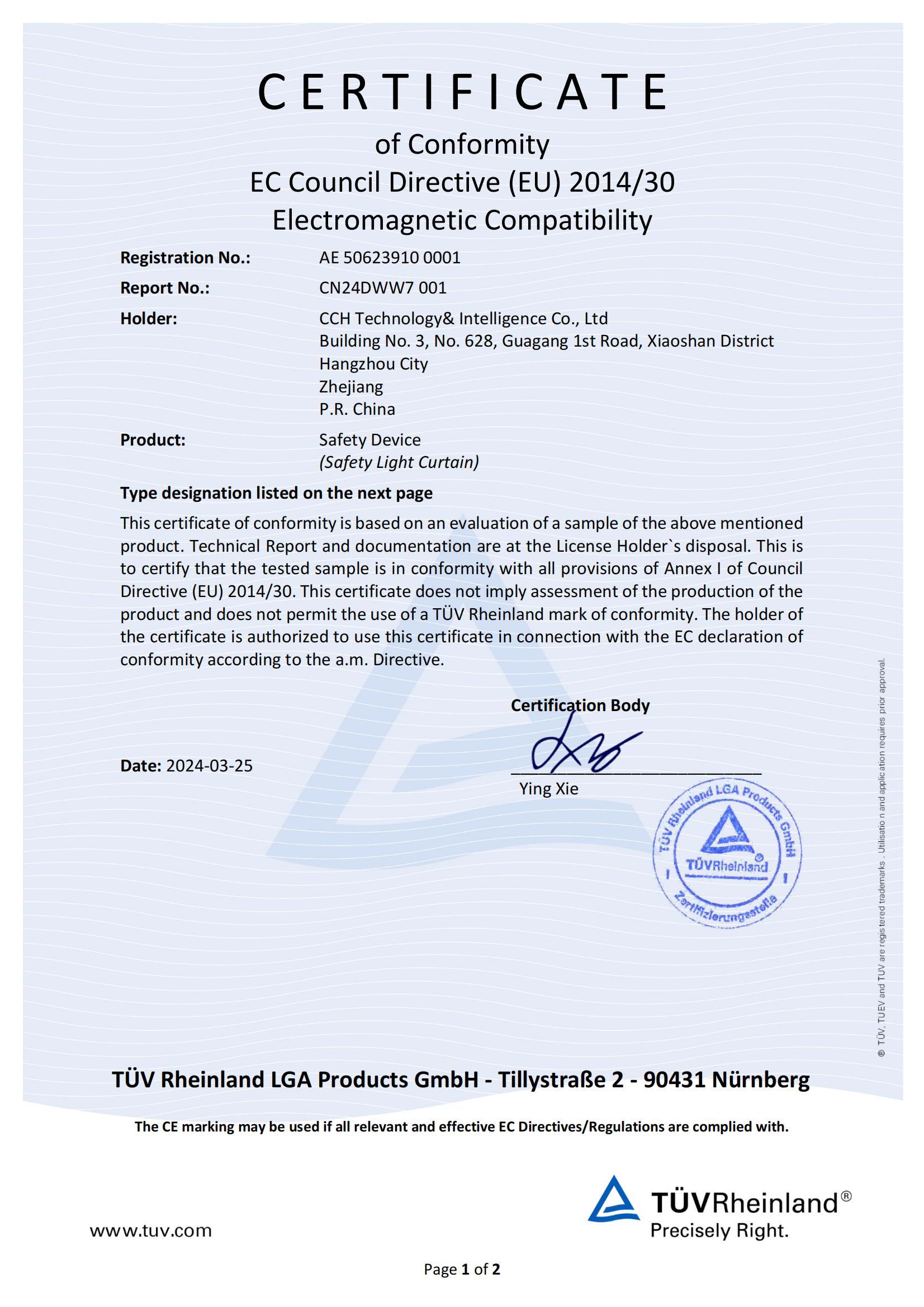 CE Certificate Page 1