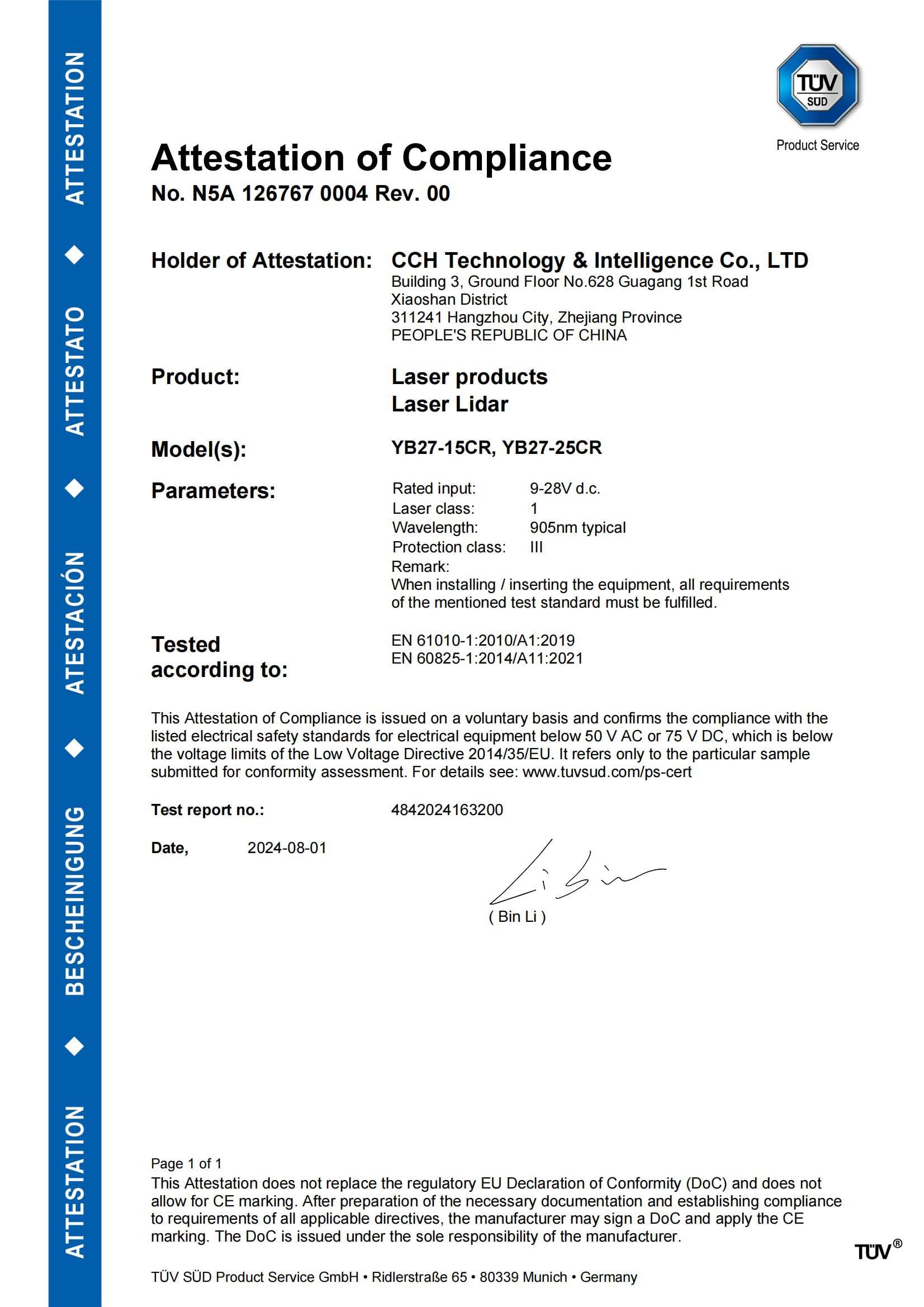 YB CE Certificate