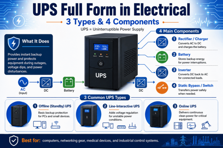 UPS Full Form in Electrical: 3 Types & 4 Components