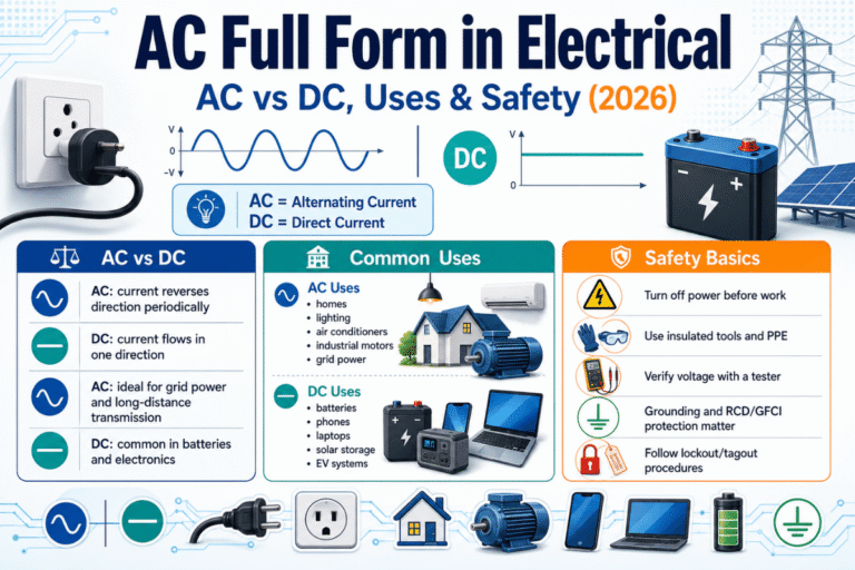 AC Full Form in Electrical: AC vs DC, Uses & Safety (2026)